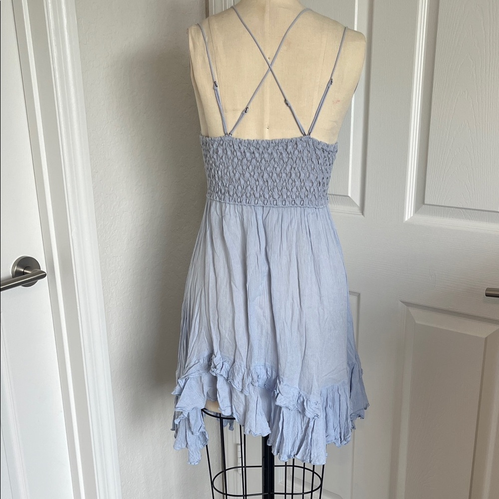 Free People Lace Trim Light blue Mini Dress - Picture 3 of 12
